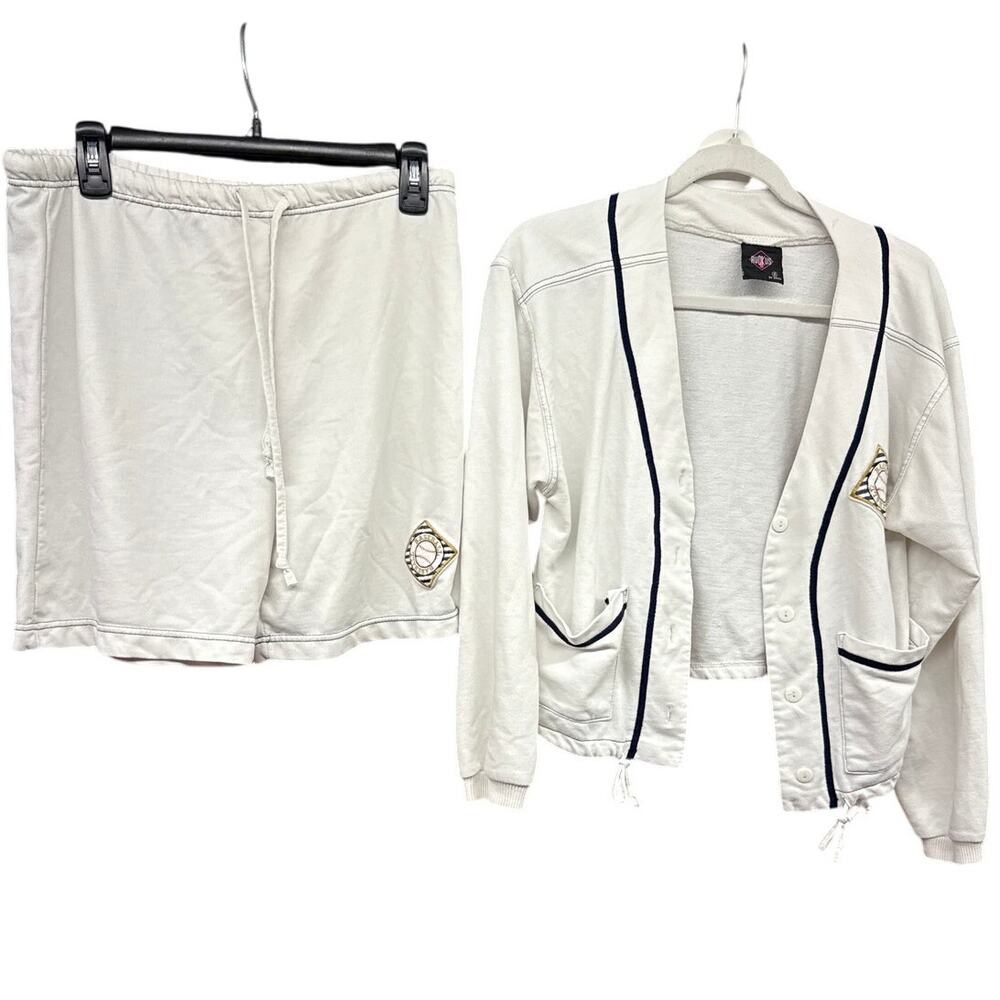 Ruckus Women's Vintage Baseball Short Two Piece Set Small  Cardigan 80s Sports